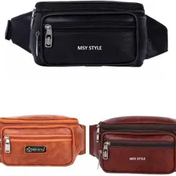 MSY STYLE Leather waist bag Chest Crossbody PACK OF 3 (TAN , BLACK & BROWN ) Fanny pack-image-2