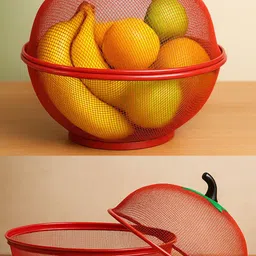 ski1 Apple Shape Fruit Basket with 01 Net Cover – Red Iron Mesh for Kitchen Storage Stainless Steel Fruit & Vegetable Basket image 1