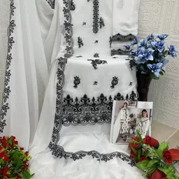 shoponbit Semi Stitched Georgette Salwar Suit Material Embroidered image 2