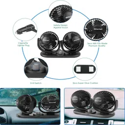 ccmm Dual 4-Inch Heads 360° Rotatable Design 12V DC Power Supply Fan For Car-80 Car Interior Fan image 5