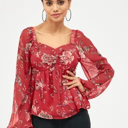 harpa Casual Regular Sleeves Floral Print Women Red Top-picture-17