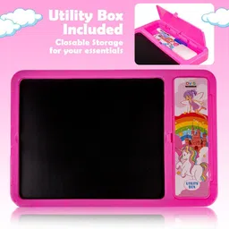 avis 2 in 1 Unicorn Writing Slate with Pencil box for kids Pink image 2