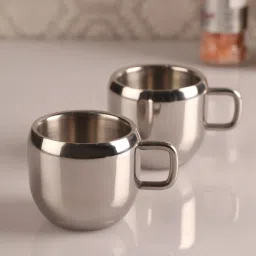dynore Silver 90 ml Stainless Steel (Set of 2 ) Tea Cups image 1