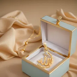 sapna palace enterprise Islamic Muslim God Allah Gold Plated God Pendant with Cubic Zirconia DIMONDs Gold-plated Brass Locket image 1