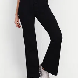 broadstar Women Flared Black Lycra Blend Trousers-picture-15