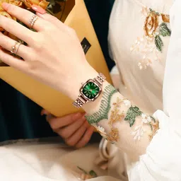 alix New eye attractive look with diamond studded green square dial waterproof Analog Watch - For Women 2535 green dial image 4