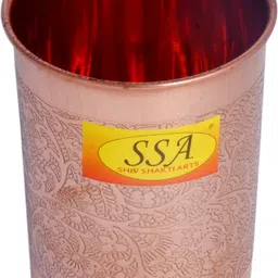 shivshakti arts Copper Glass Tumbler Cup, Embossed Etching Design For Drinking Serving Water - With Lid, (1 Pc = Vol - 300 ML) Glass Water/Juice Glass image 4