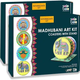 solobolo Madhubani Art Painting Kit for Kids | DIY Tea Coasters with Stand ( Pack of 2 ) image 1
