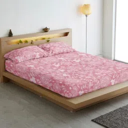 aurave Peach Floral 210 TC Cotton Blend Fitted Bedsheet & 2 Pillow Covers-picture-23