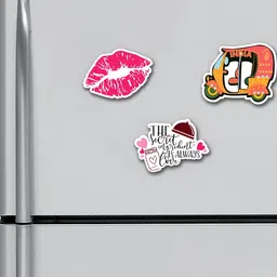 ARTBUG  White & Yellow 3 Pieces Rickshaw Lips Kitchen Quote Patterned Fridge Magnets-picture-40