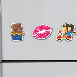 ARTBUG Beige & Brown 3 Pieces Chocolate, Lips, Love Couple Patterned Fridge Magnets-picture-29