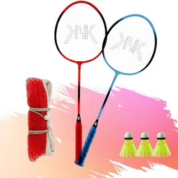 knk Single Shaft Badminton Set Of 2 With 3 Pc Nylon Shuttlecock & Badminton Net Badminton Kit-picture-27