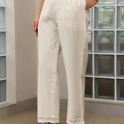 libas Women Regular Fit White Cotton Blend Trousers image 3