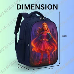 mous Navy Blue Princess Printed Backpack – Ideal for School Use Waterproof School Bag image 5