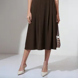 Women Solid A-line Brown Skirt-image-27