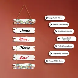 devoriva Smile More Worry Less Wooden Decorative Wall Plaque for Home Decor image 4