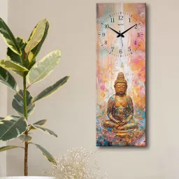 olive tree Multicolour Rectangle 24 Inches Wooden Wall Clock (Buddha) image 1