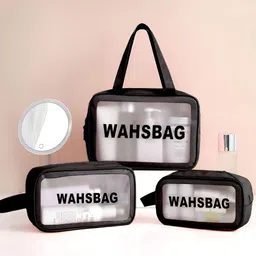 Aura Black 3 Pieces Water Resistant Makeup Accessories Storage Bags-picture-54