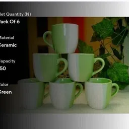 wonder ceation Pack of 6 Ceramic DOUBLE SHED CUP ( WHITE AND GREEN, 6 CUPS SET) image 4