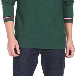 arrow sport Men Self Design Round Neck Green Sweater image 3