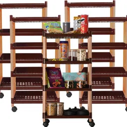 kuber industries Pack of 5 Multipurpose 4-Layer Storage Trolley Rack with Wheels | Brown Plastic Kitchen Trolley-picture-23