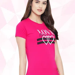 fabflee Women Typography Round Neck Pure Cotton Pink T-Shirt image 3