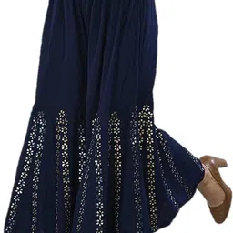 srisaras Women Flared Dark Blue Viscose Rayon Trousers-picture-29
