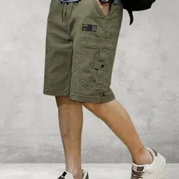 pitzz Solid Men Green Cargo Shorts image 3