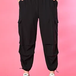 funday fashion Women Relaxed Black Lycra Blend Trousers-picture-14