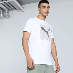 puma ESS Striped Logo Graphic Men Printed Crew Neck Cotton Blend White T-Shirt-picture-16