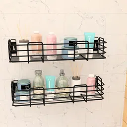 motiqo Multi-use Rack, Bathroom Shelf, Kitchen Shelf, Shelves Black (18X5 Inch,Set-2) Stainless Steel Wall Shelf image 2