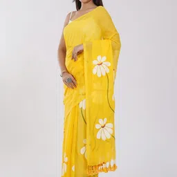 winklecart Printed Handloom Handloom Mulmul, Cotton Linen Saree image 4