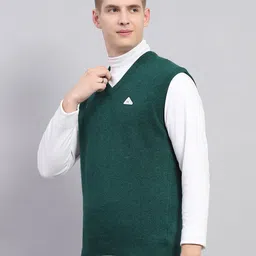 monte carlo Men Self Design V Neck Green Sweater image 2