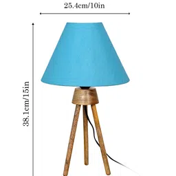 homesake Wood Tripod Small Table Lamps with Linen Beige Lampshade, Aqua Blue image 2