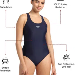 speedo Endurance 10 Lycra Racerback One Piece Solid Women Swim Top Dark Blue Swimsuit image 2