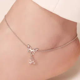zavya Fluttering Butterfly Dreams Rhodium-Plated 925 Sterling Silver Anklet-picture-11