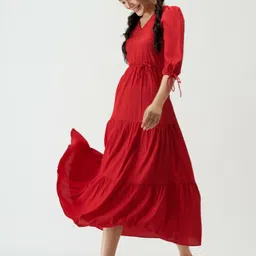 aask Women Fit and Flare Red Ankle Length Dress image 3