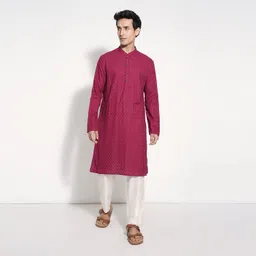 indus route by pantaloons Men Solid Cotton Blend Straight Kurta image 2