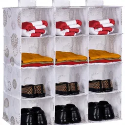 kuber industries Gola-Print Foldable 4 Shelf Hanging Shoe Rack with Velcro|Pack of 3|White Shoe Organizer-picture-13