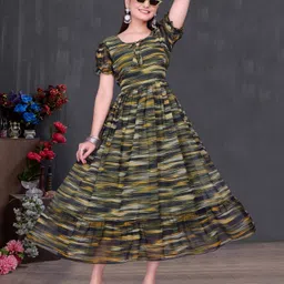 a to z cart Women Fit and Flare Green Midi/Calf Length Dress image 4