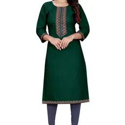 dhanshree tex Women Embroidered Cotton Blend A-line Kurta image 4