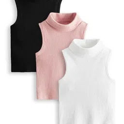 usk collections Pack of 3 Casual Sleeveless Solid Women Black, White, Pink Top image 1