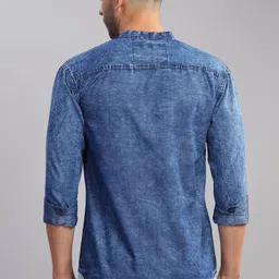 aidan paul Men Regular Fit Washed Mandarin Collar Casual Shirt image 2