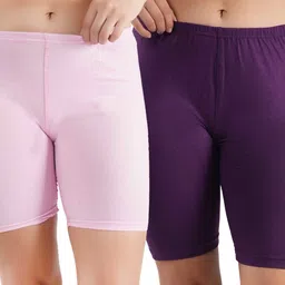 Pack of 2 Solid Women Multicolor Cycling Shorts-image-89