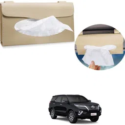 Car Tissue Holder, Sun Visor Napkin Holder, Tissue Box Holder, PU Leather Tissue Box, Backseat Tissue Purse Case Holder Beige For Toyota New Fortuner Vehicle Tissue Dispenser-image-0