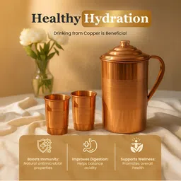 tambaveda Pure Copper Water Jug Set with 2 Glass Health Benefit Drinkware | 2000 ml Jug Glass Set image 3