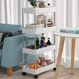 mgkenterprise 4-Layer Rolling Storage Rack with Wheels Kitchen Storage Plastic Kitchen Trolley-picture-21