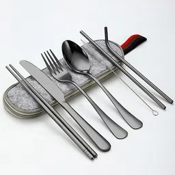 bonzeal Stainless Steel Portable Travel Flatware Black Cutlery Set with Zipper Pouch Stainless Steel Cutlery Set image 1