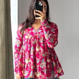 bhawana fashion Casual Regular Sleeves Printed Women Pink Top-picture-24