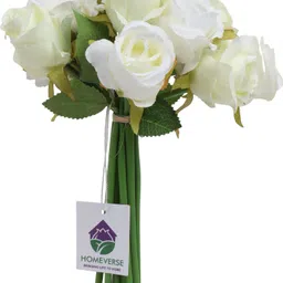 Artificial Rose Fake Silk Plants Wedding Valentines Anniversary Christmas - White, Green Rose Artificial Flower-image-64